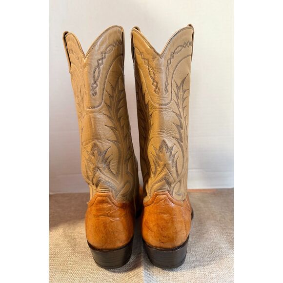 Tony Lama Full Quill Ostrich Cowboy Boots 9.5D Cognac Leather Western USA Made - Picture 6 of 10